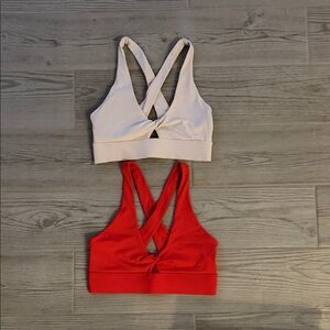 Fabletics Red and White Cross-Back Sports Bras
